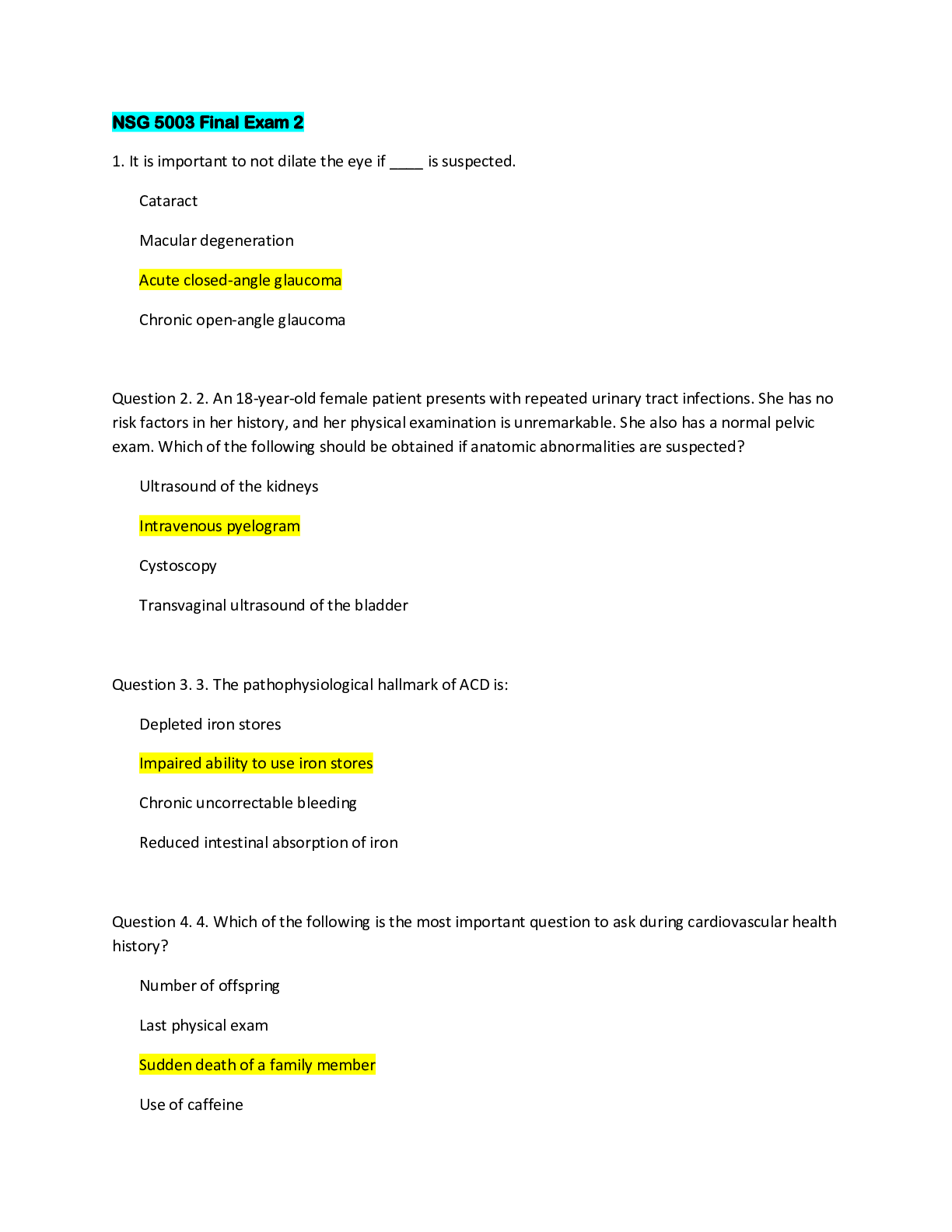 Preview image for NSG 5003 FINAL EXAM 2 (Questions and Answers)